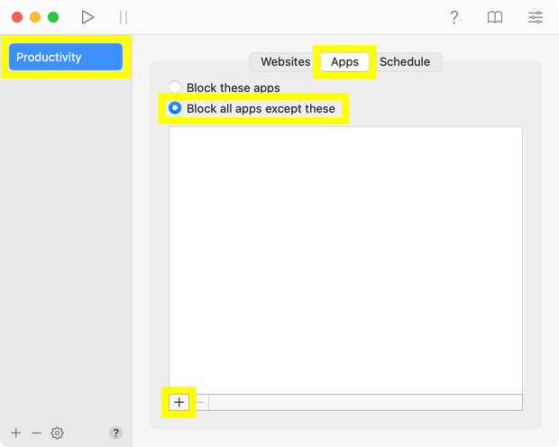 How to block access to all apps except specific ones with 1Focus