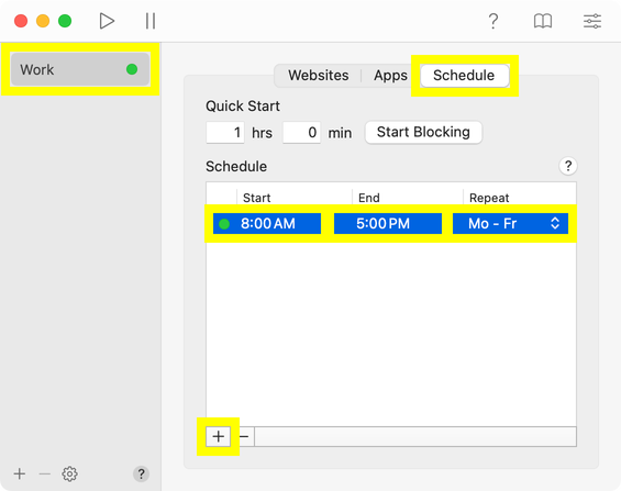 Blocking in 1Focus from 8:00 AM to 5:00 PM