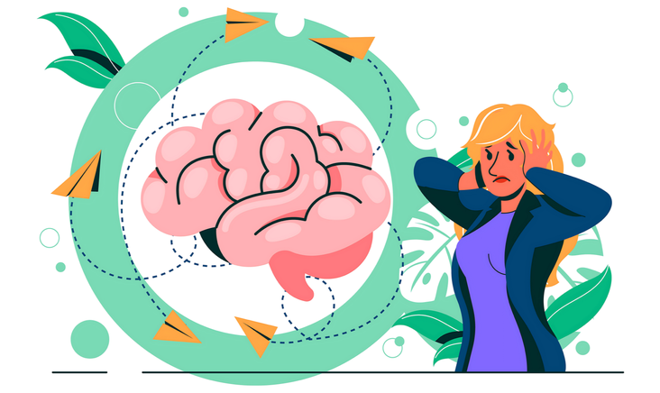 Illustration of a woman with ADHD covering her ears