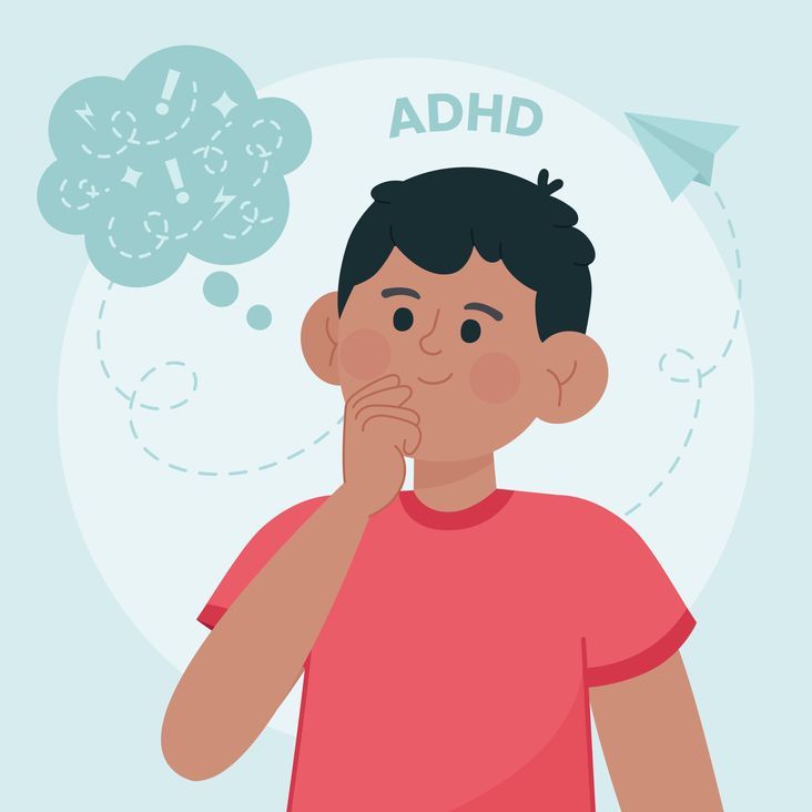 Illustration of a boy with ADHD coming up with ideas