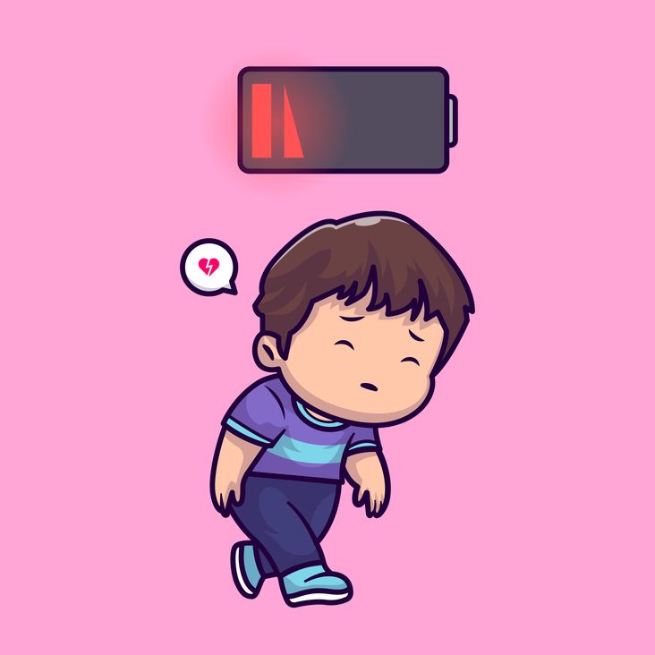 Exhausted boy, cartoon