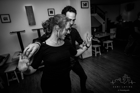 Black and white photo of a dancing couple