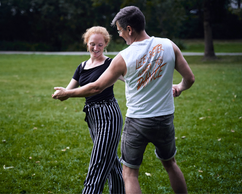 Katrin Reiter dancing in a park