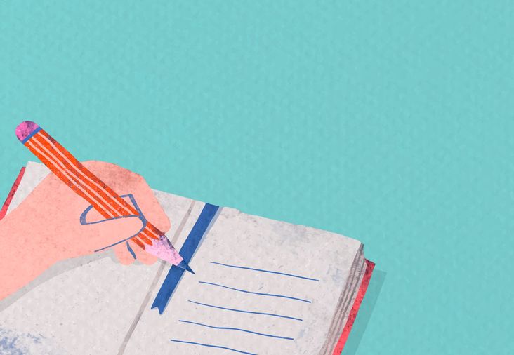 Drawing of person writing in notebook