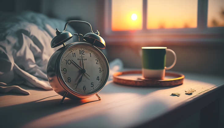 Artificial intelligence generated image of alarm clock, bedroom background