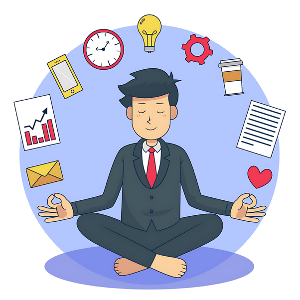 Business man meditating in lotus position