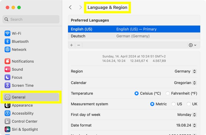 macOS language settings