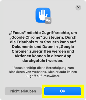 Erlaube 1Focus, Websites zu blockieren