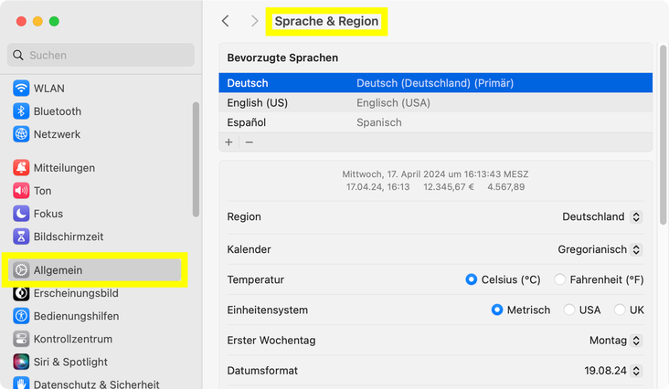 macOS Spracheinstellungen