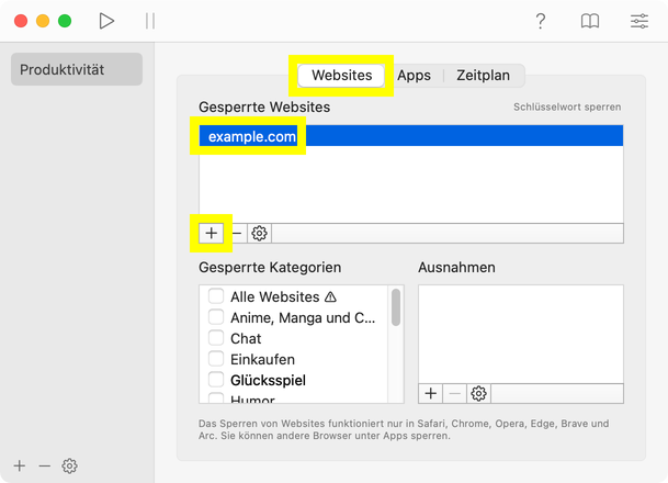 Website blockieren auf dem Mac