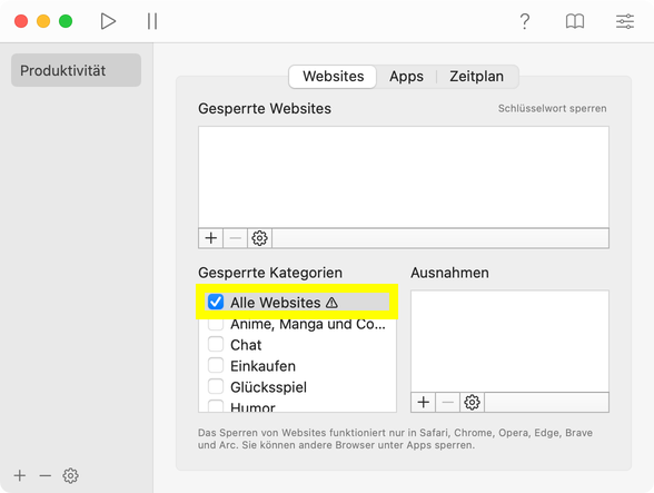 Wie man alle Websites auf dem Mac blockiert