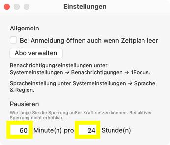 Sperre pausieren in 1Focus