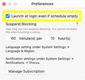 1Focus Launch at login