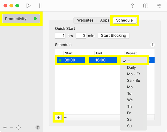 Schedule Recurring Blocking Events in 1Focus
