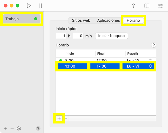 Bloqueo en 1Focus de 08:00 a 12:00 y de 13:00 a 17:00