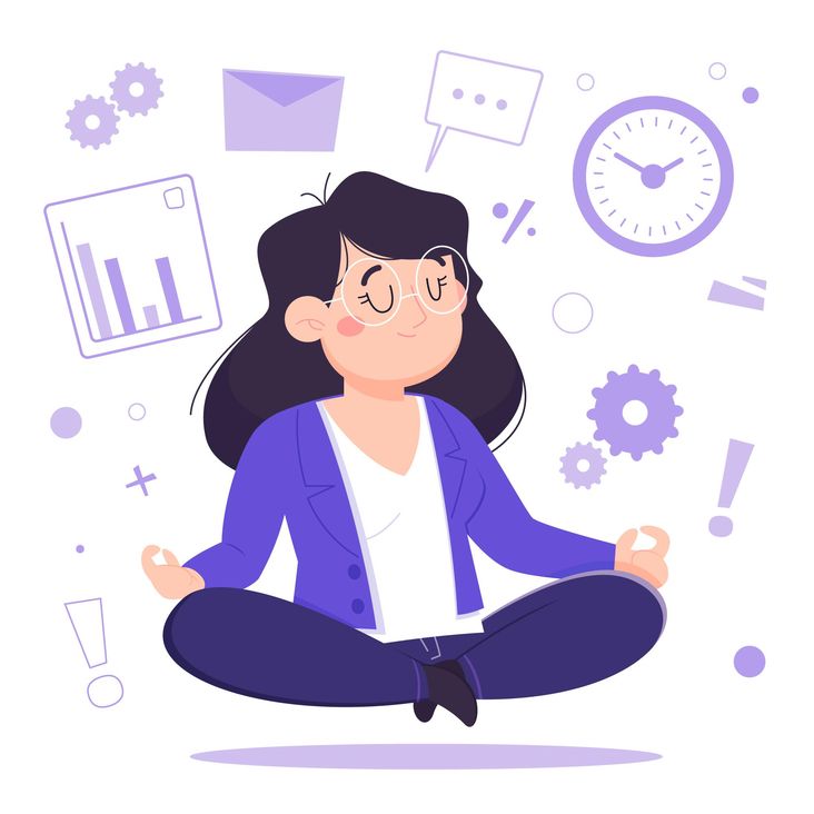 Cuatro A para manejar el estrés. Ilustración de mujer meditando