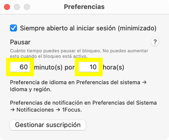 Pausa diaria de 60 minutos