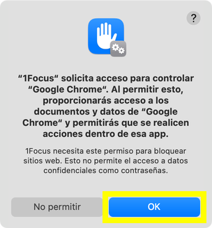 Otorga permiso a 1Focus para bloquear sitios web