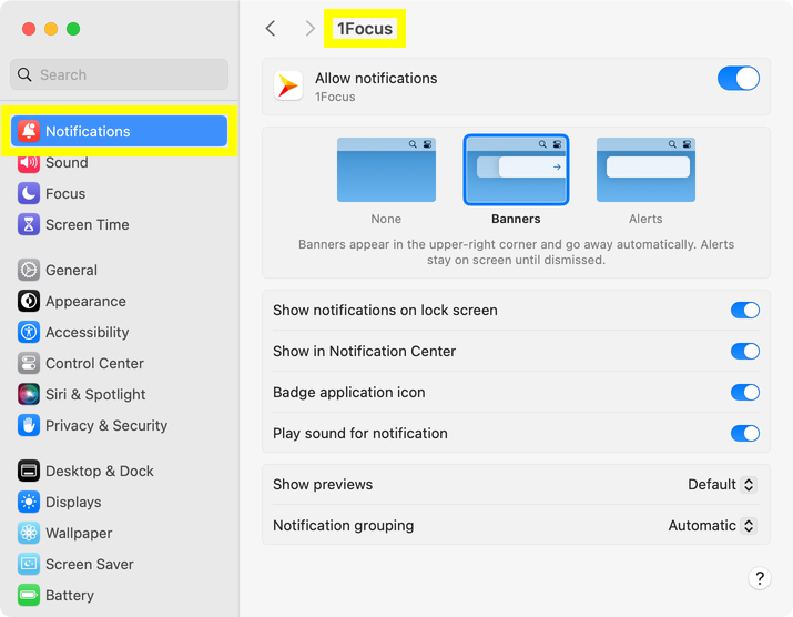 macOS Benachrichtigungseinstellungen