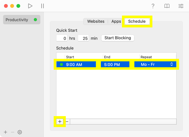 Block based on schedule