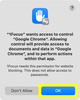 Grant 1Focus permission to block websites